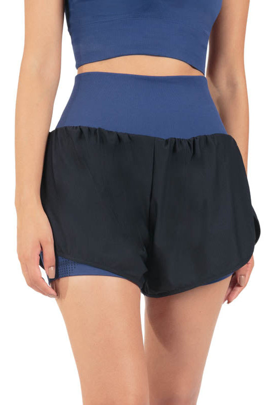 Shorts Duplo Fitness Pontos Azul