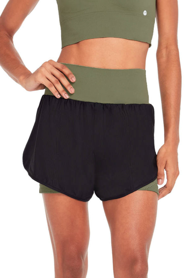 Shorts Duplo Fitness Pontos Verde
