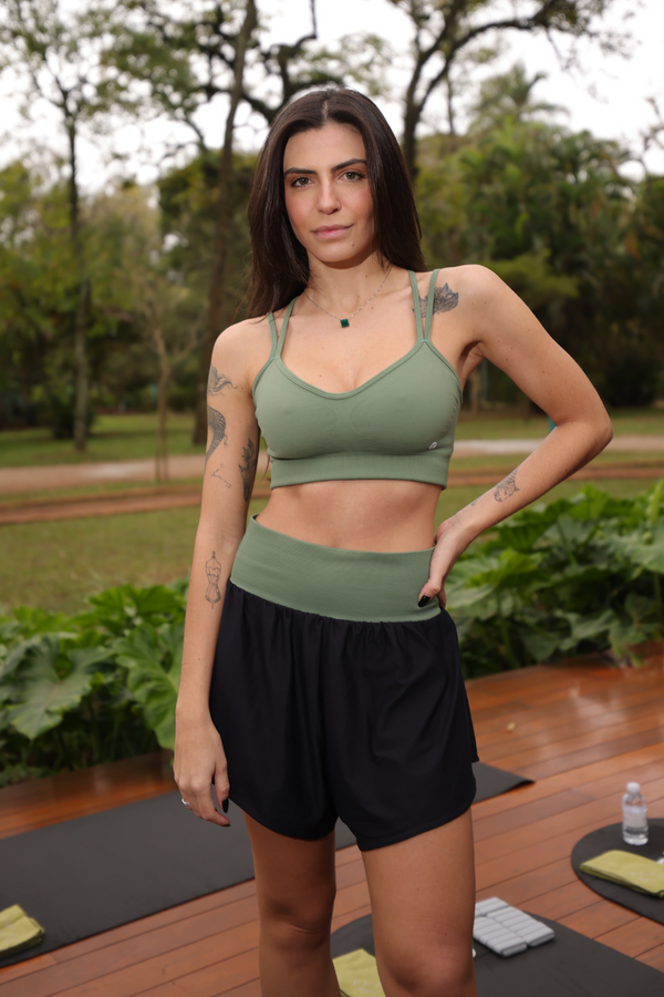 Shorts Duplo Fitness Pontos Verde