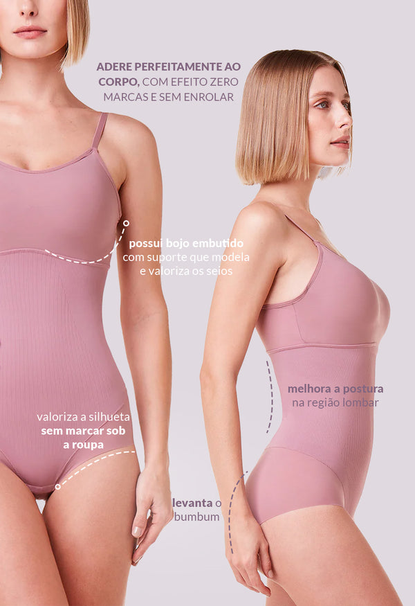 Body Modelador Com Bojo Invisivel Afina Cintura Boto