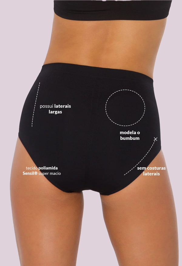 Calcinha Modeladora Cintura Alta Afina Cintura Preto