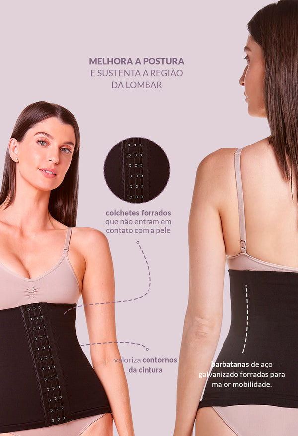Corset Modelador Com Barbatana E Tecido Duplo Afina Cintura Preto
