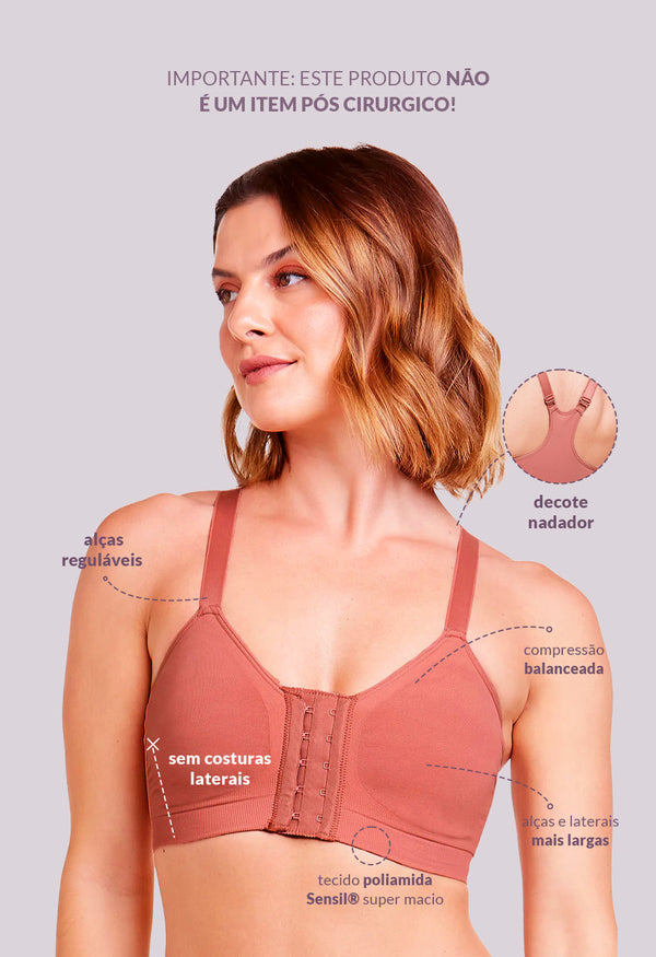 Sutiã Modelador Sustentação Nadador Abertura Frontal Valoriza Os Seios Bronzer