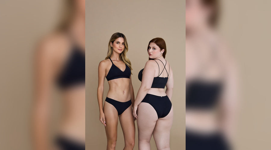 Duas mulheres usando diferentes tipos de sutiã.
