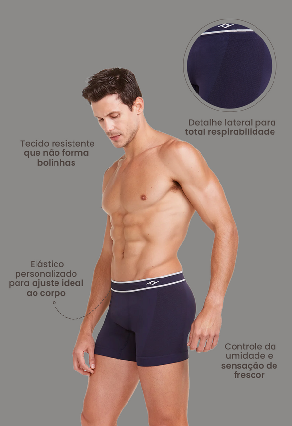Cueca Boxer Microfibra Sem Costura Personal Fit Marinho