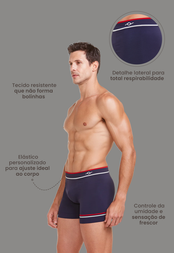 Cueca Boxer Microfibra Sem Costura Classic Marinho