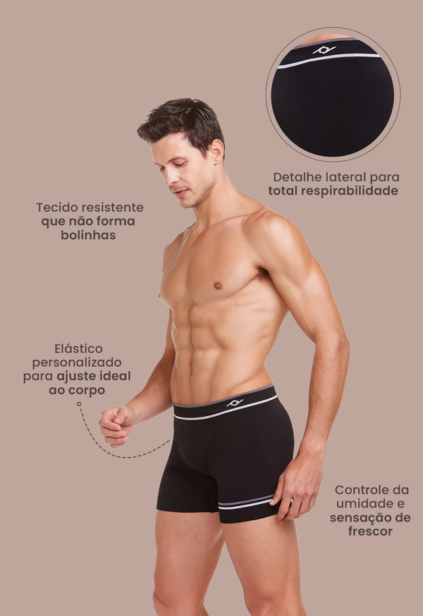Cueca Boxer Microfibra Sem Costura Classic Preto