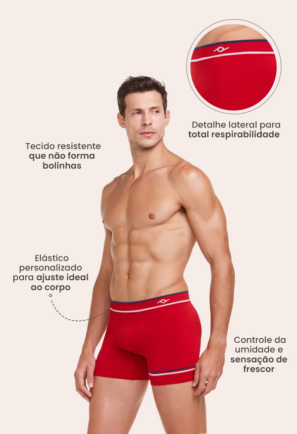 Cueca Boxer Microfibra Sem Costura Classic Vermelho