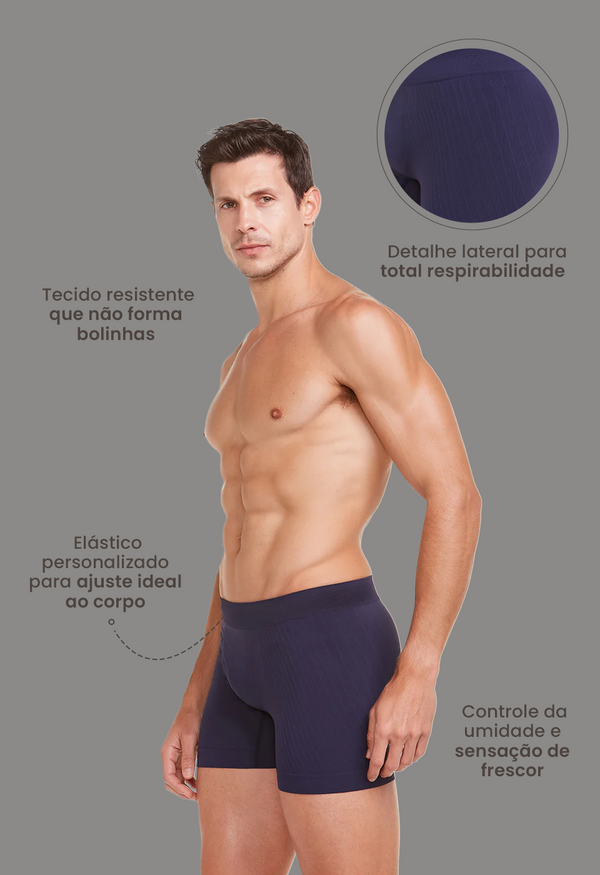 Cueca Boxer Microfibra Sem Costura Fusion Marinho