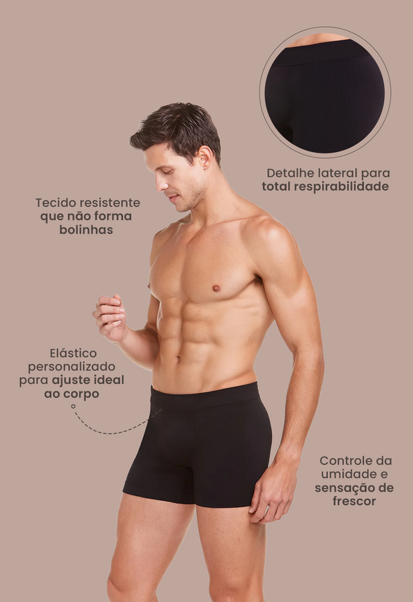 Cueca Boxer Microfibra Sem Costura Fusion Preto