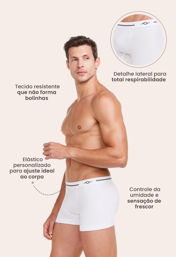 Cueca Boxer Microfibra Sem Costura Energy Branco