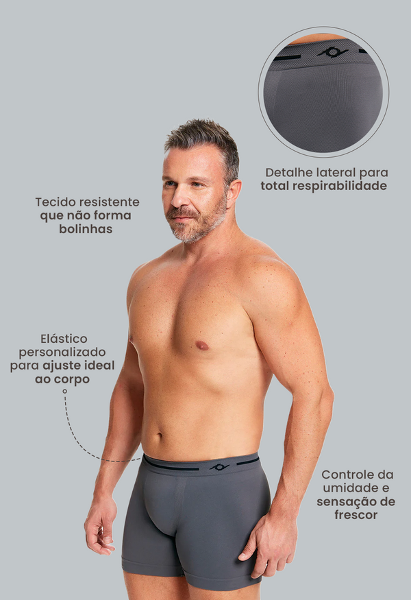Cueca Boxer Microfibra Sem Costura Energy Chumbo