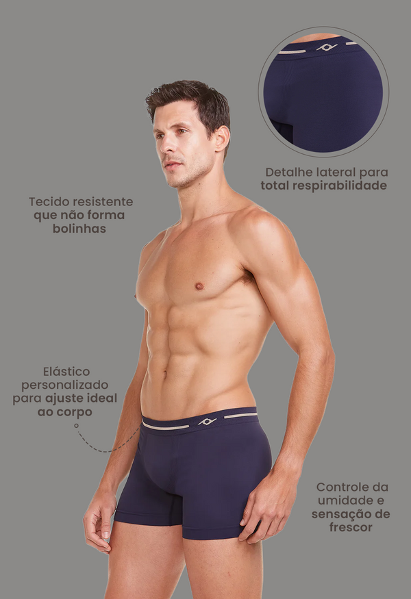 Cueca Boxer Microfibra Sem Costura Energy Marinho