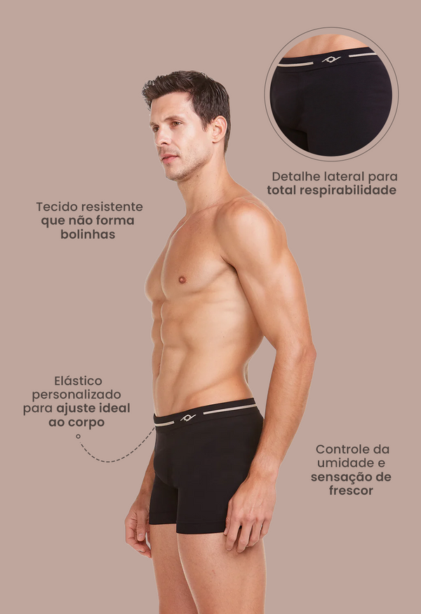 Cueca Boxer Microfibra Sem Costura Energy Preto