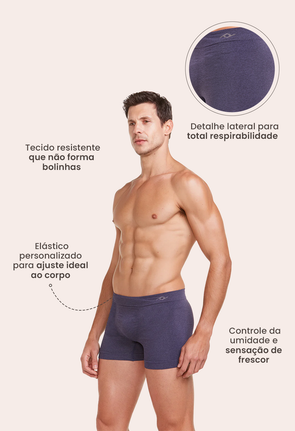 Cueca Boxer Microfibra Sem Costura Mescla Azul