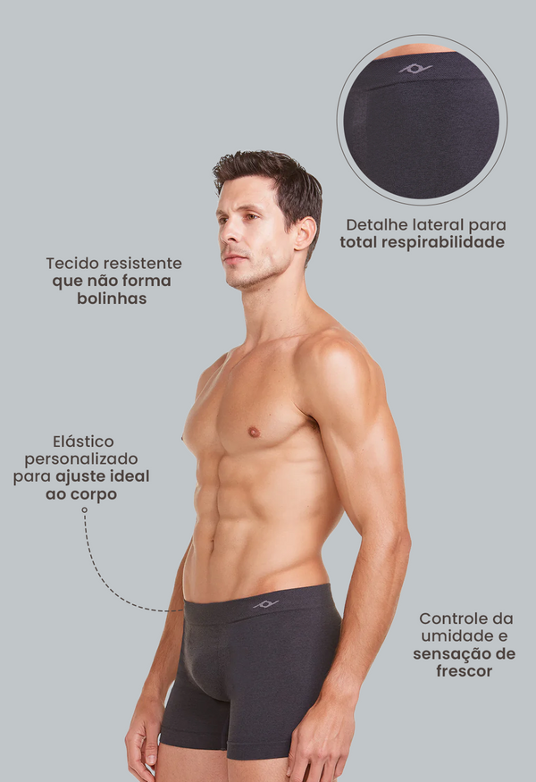 Cueca Boxer Microfibra Sem Costura Mescla Chumbo