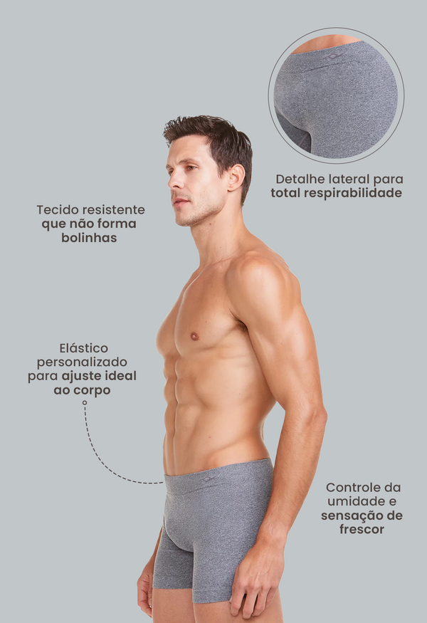Cueca Boxer Microfibra Sem Costura Mescla Cinza