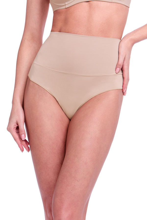 Calcinha Cintura Alta Fio Dental Basic Beauty Amêndoa
