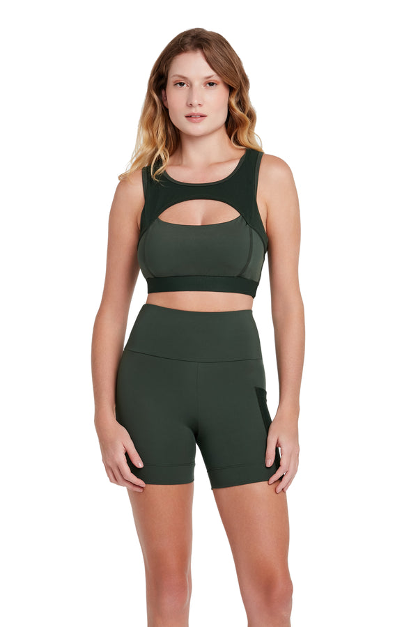 Top Fitness com Bojo Removível Recorte Illusion Verde