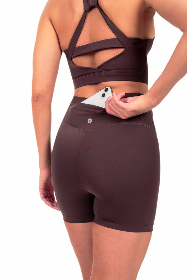 Shorts Fitness Com Bolso Second Skin Marrom