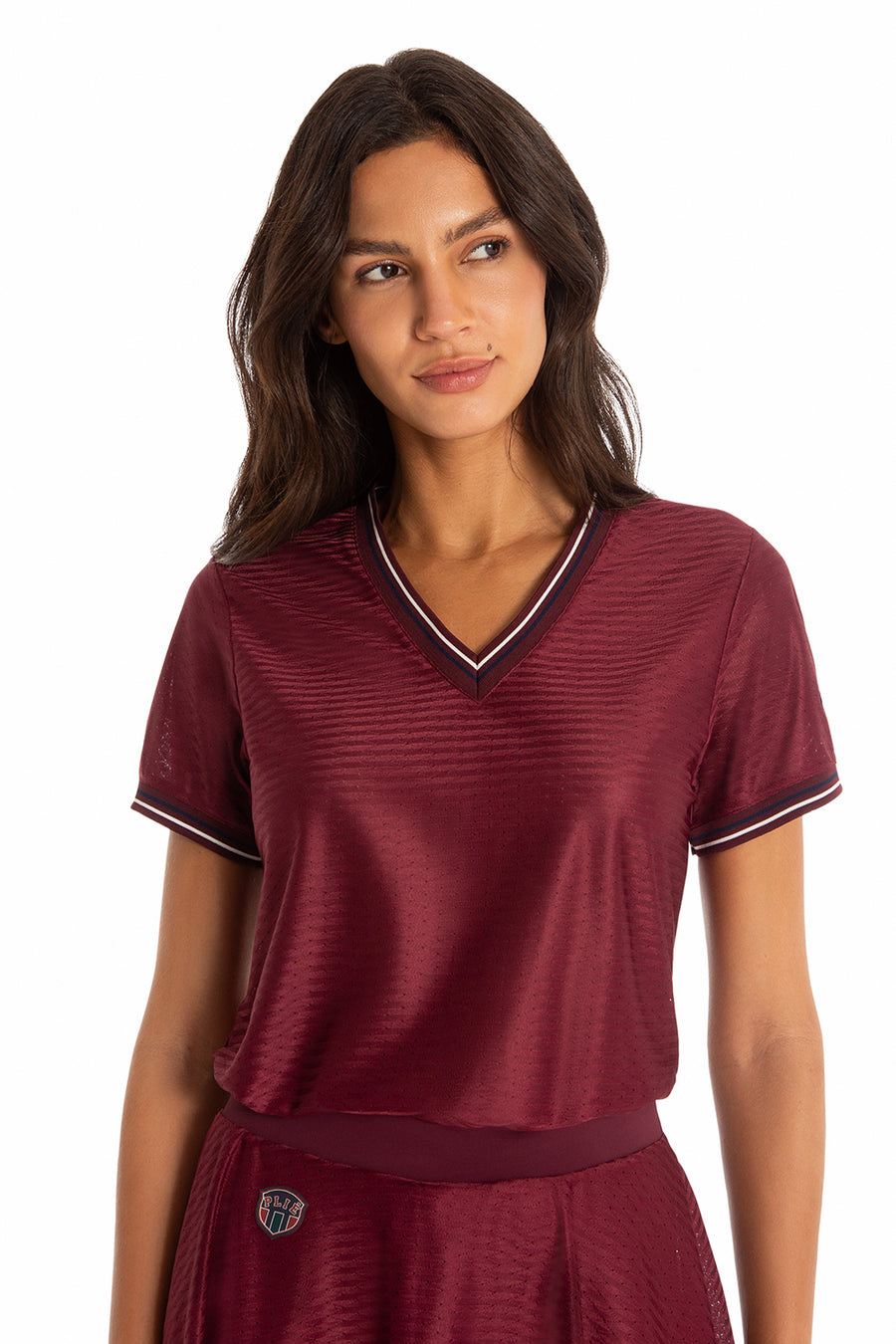 Camiseta Fitness Gola V Sport Club Vinho