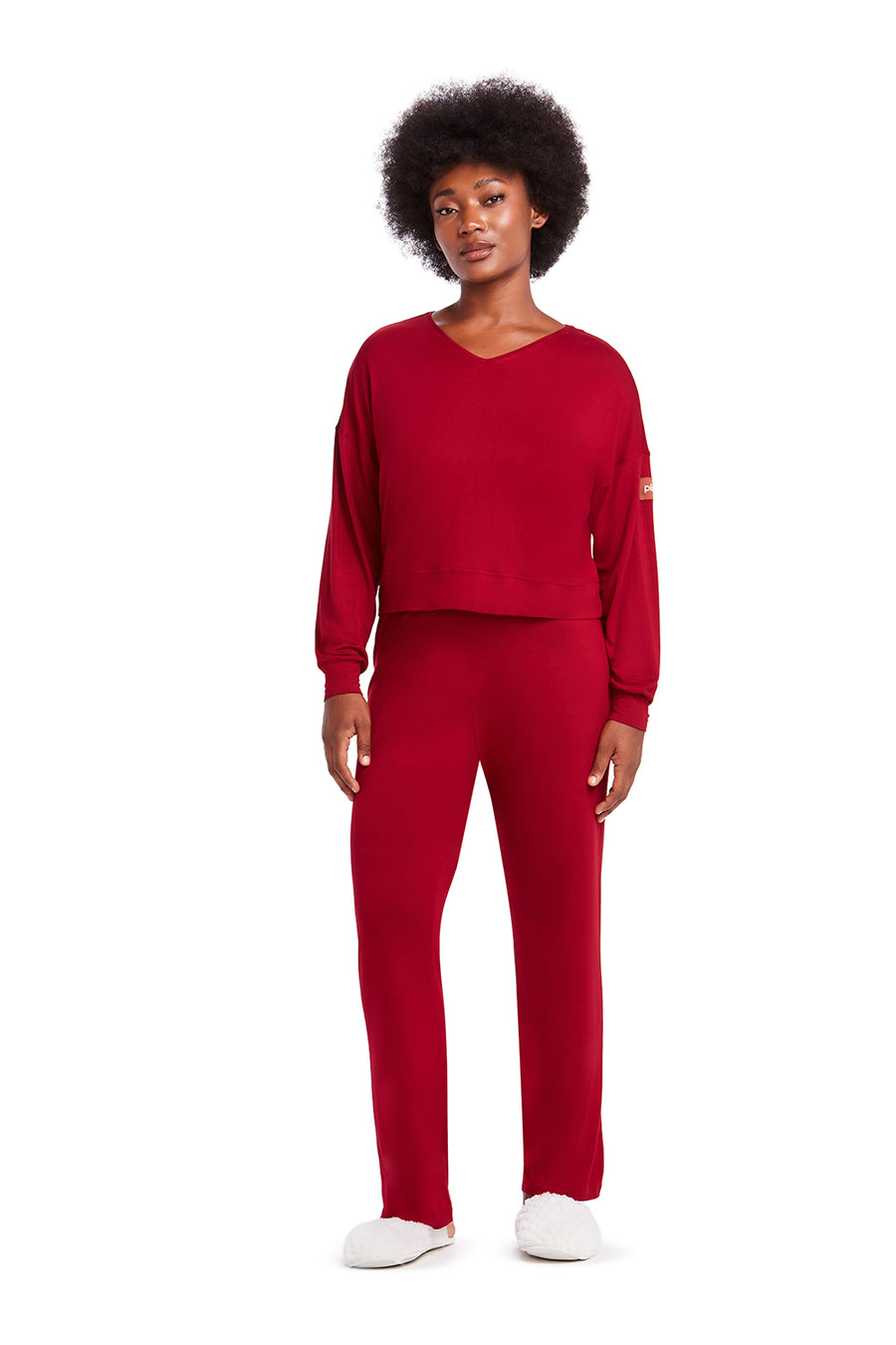 Pijama Manga Longa Viscose Bordô