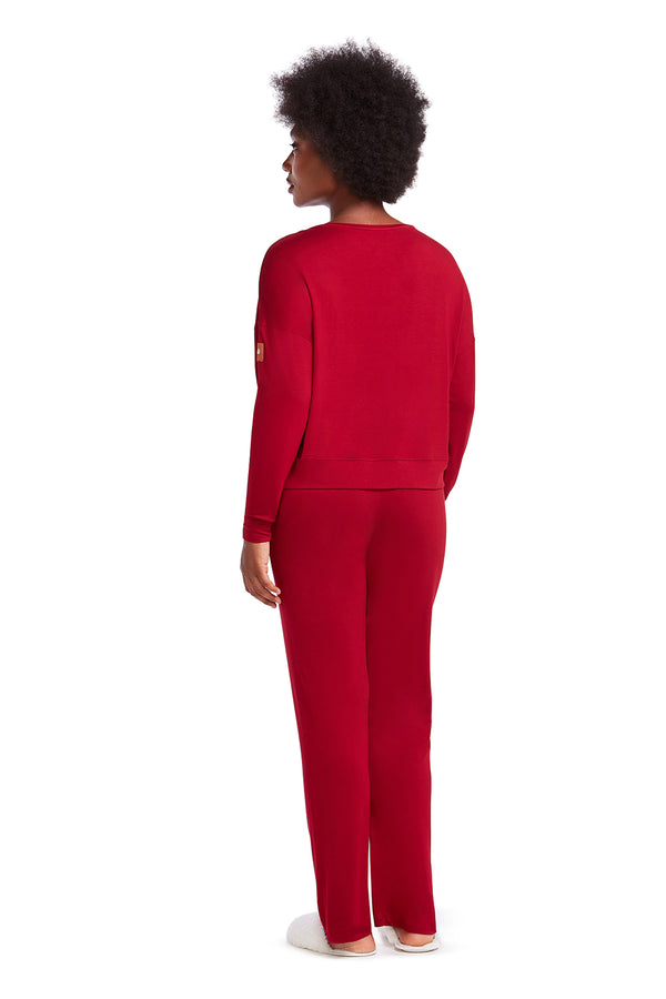 Pijama Manga Longa Viscose Bordô