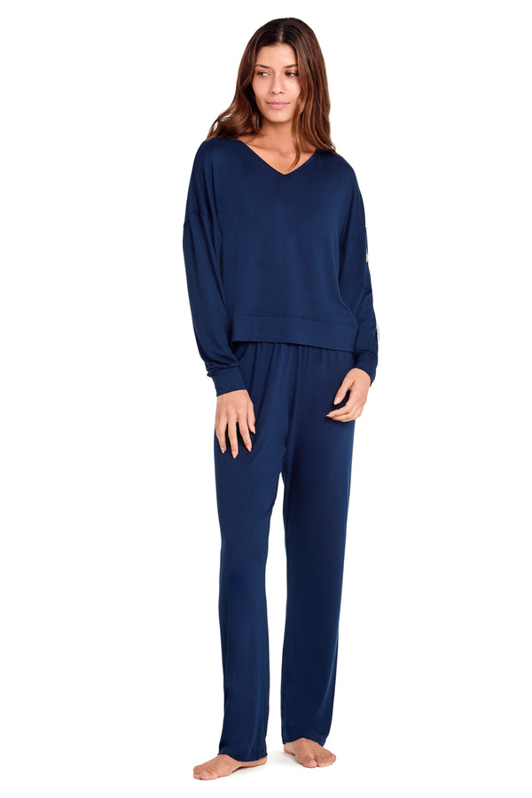 Pijama Manga Longa Viscose Marinho