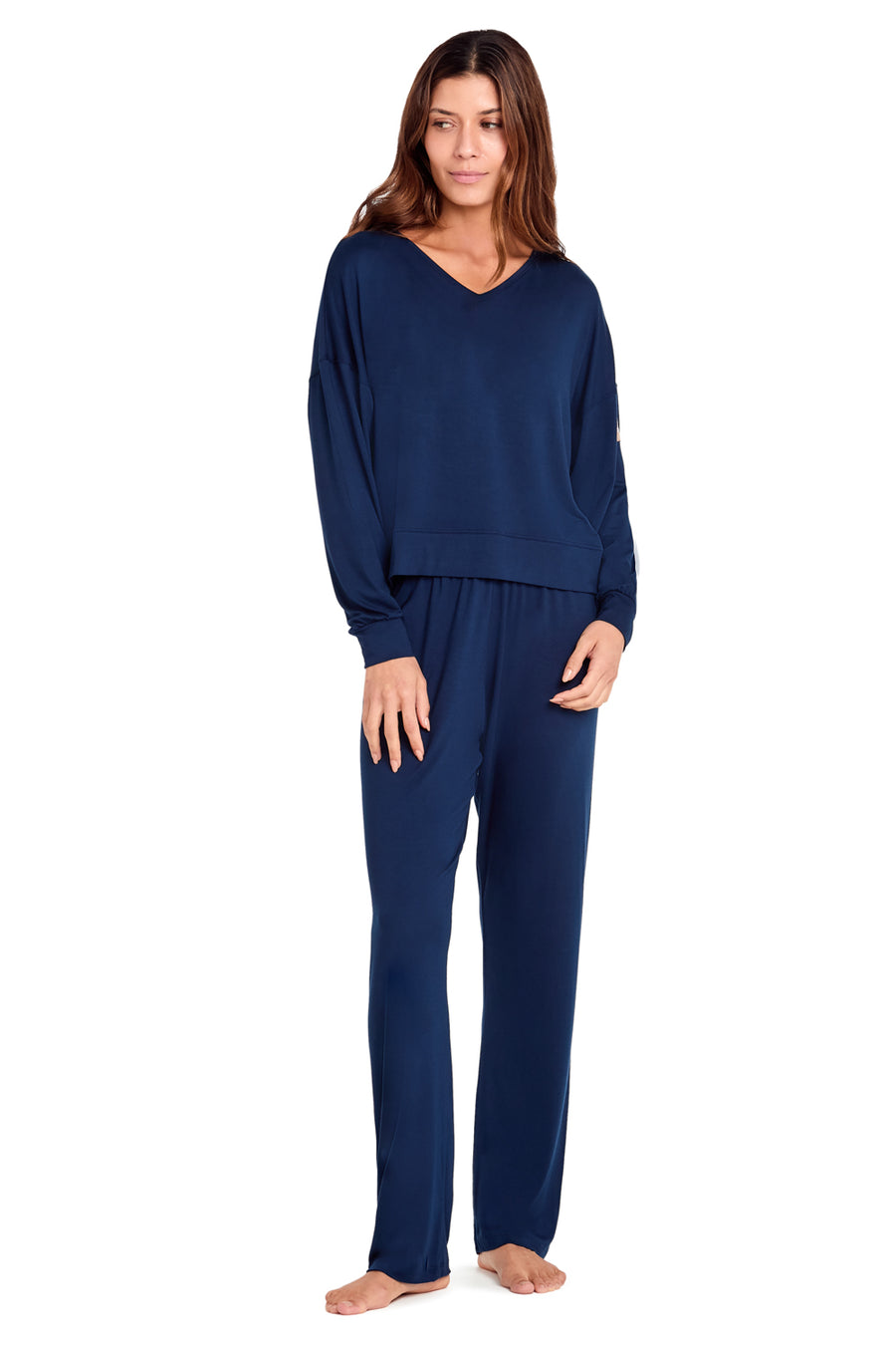 Pijama Manga Longa Viscose Marinho