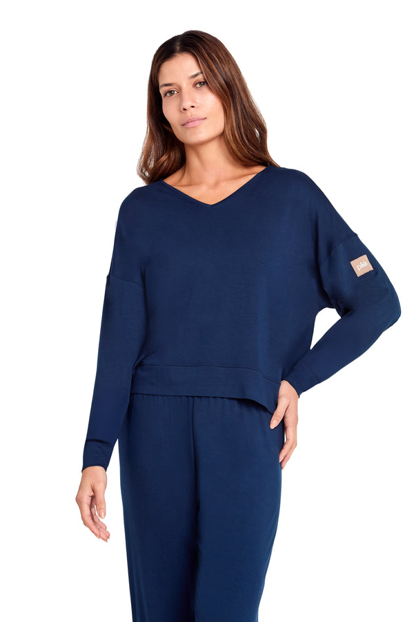 Pijama Manga Longa Viscose Marinho