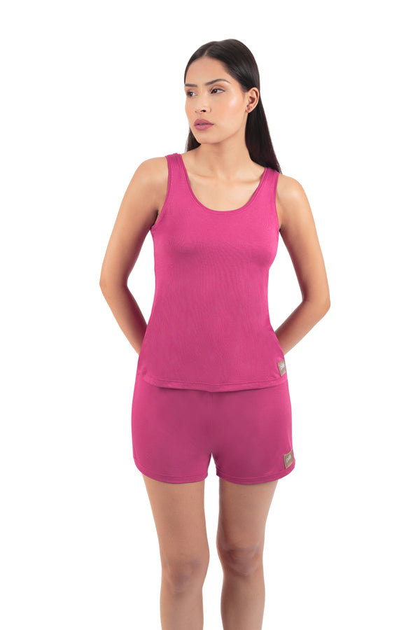 Pijama Curto Regata Viscose Fúcsia