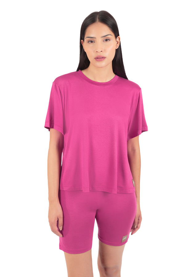 Pijama Manga Curta Viscose Fúcsia