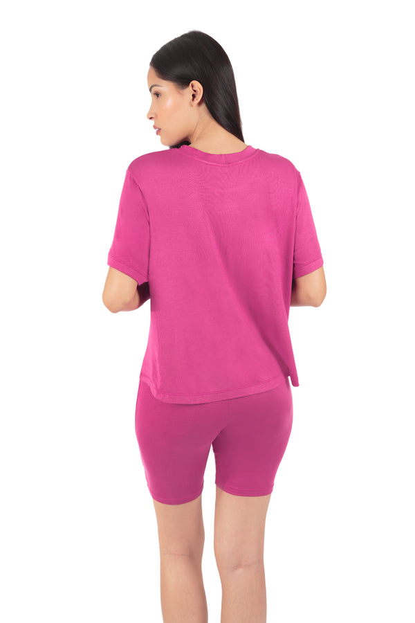 Pijama Manga Curta Viscose Fúcsia