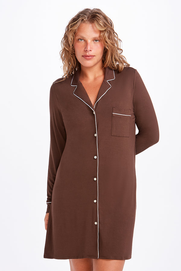Camisola Manga Longa com Abertura Frontal Dreams Touch Cappuccino