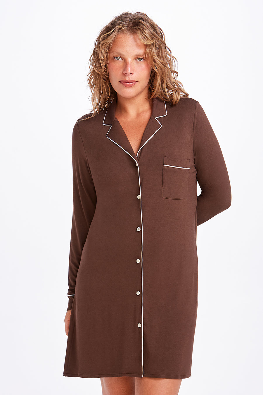 Camisola Manga Longa com Abertura Frontal Dreams Touch Cappuccino