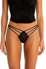 Calcinha String Fio Duplo em Renda Velvet Preto