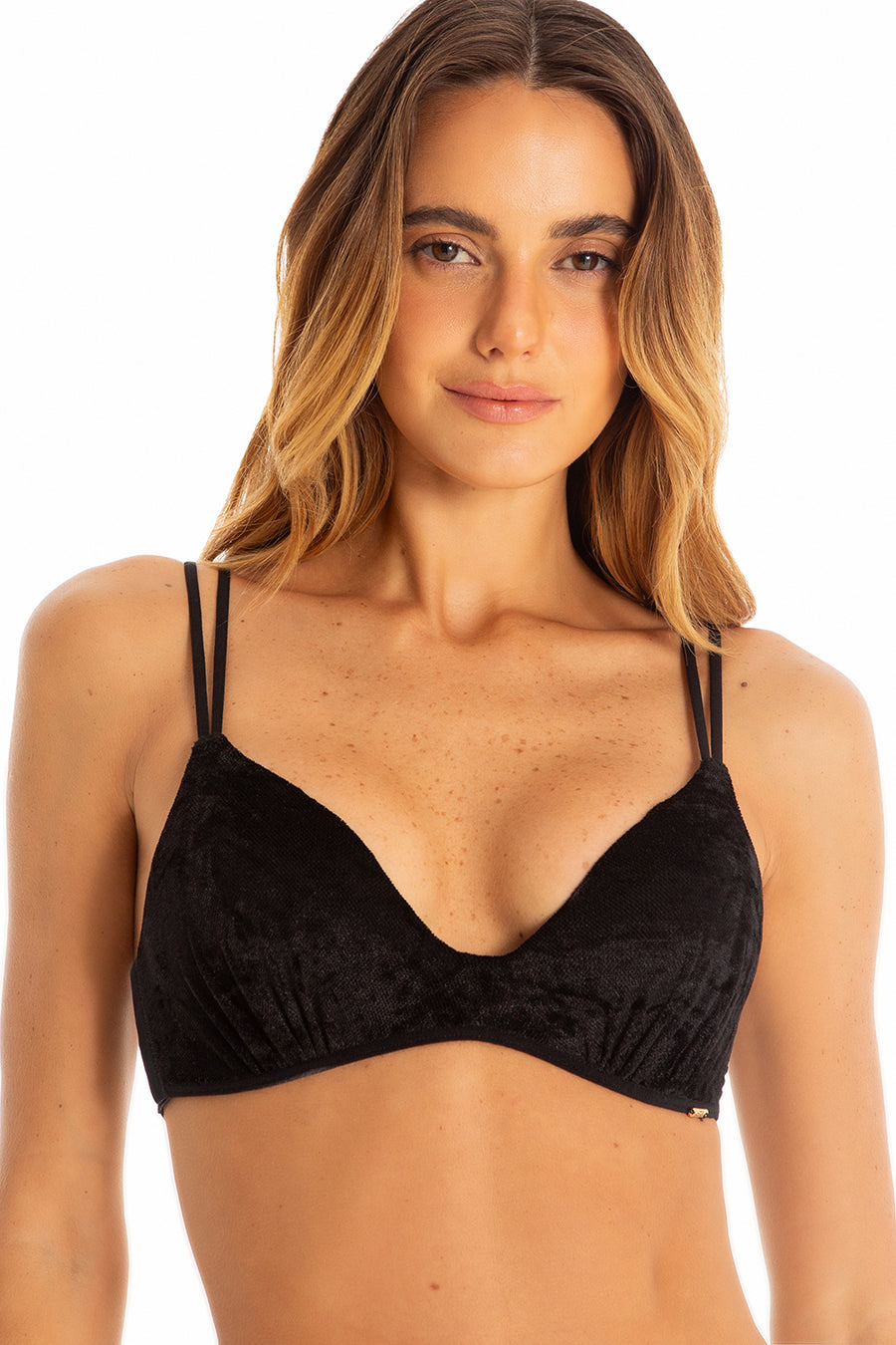 Sutiã Decote V com Bojo em Renda Velvet Preto
