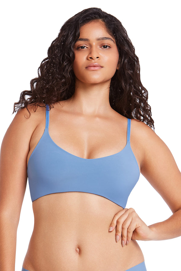 Top Com Bojo Removível Tecido Duplo Anil