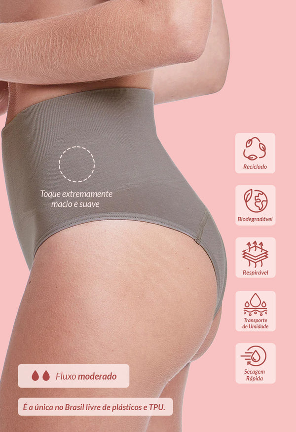 Calcinha Modeladora Absorvente Cós Duplo M.E.S. Afina Cintura Eucalipto