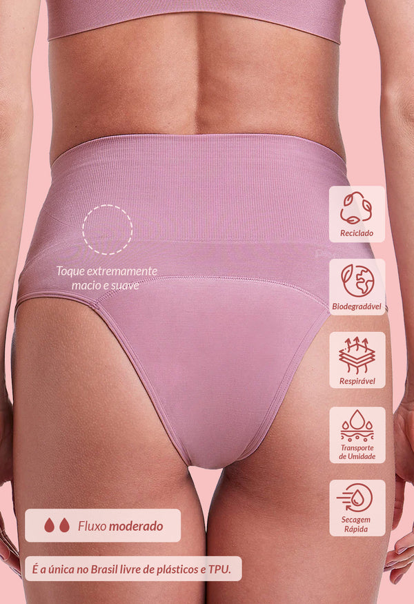 Calcinha Modeladora Absorvente Cós Duplo M.E.S. Afina Cintura Rosa