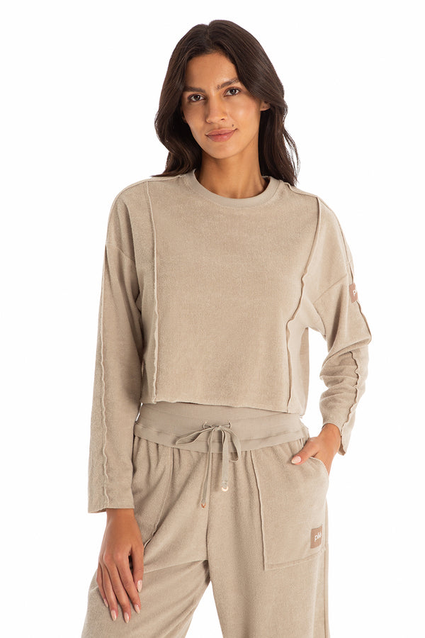 Blusa Cropped Estonada Manga Longa Athleisure Platinum