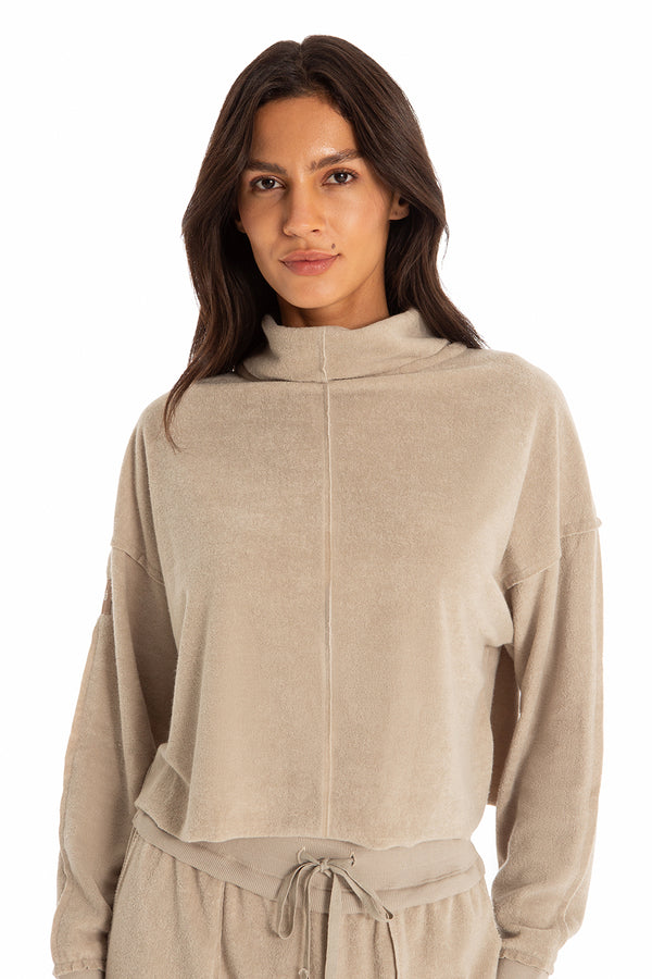 Blusa Estonada Gola Alta Manga Longa Athleisure Platinum