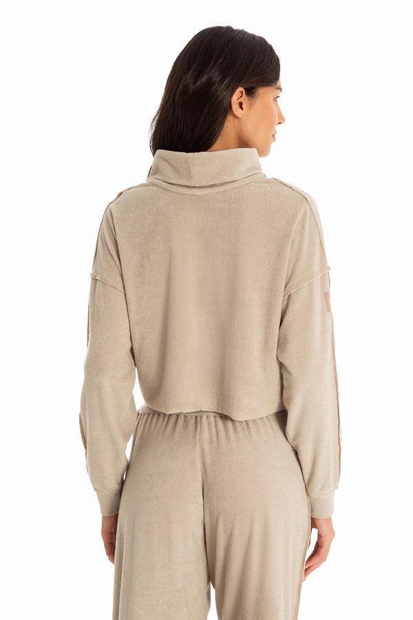 Blusa Estonada Gola Alta Manga Longa Athleisure Platinum