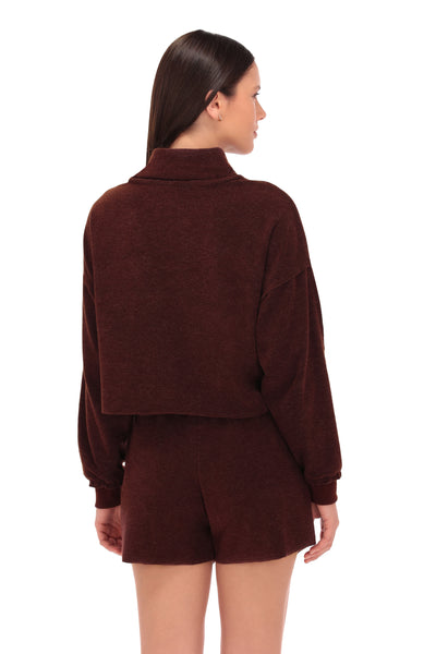 Blusa Estonada Gola Alta Manga Longa Athleisure Macadâmia