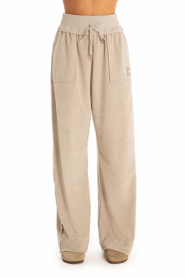 Calça Pantalona Estonada Com Bolso Athleisure Platinum