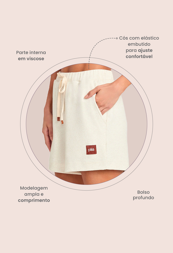 Shorts com Bolso Athleisure Linho Off White