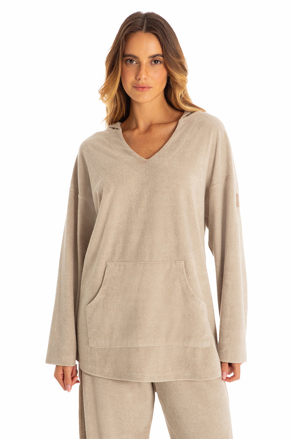 Blusa Estonada Com Capuz Manga Longa Athleisure Spa Platinum