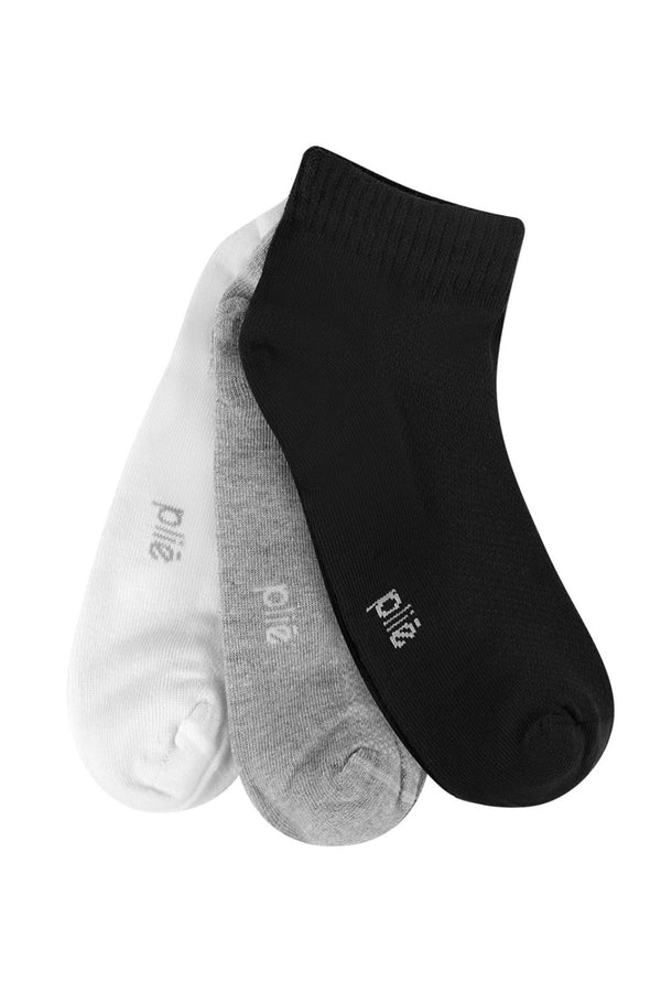 Kit 3 Pares Meia Soquete Branco, Mescla e Preto