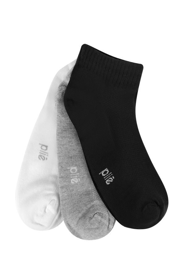 Kit 3 Pares Meia Soquete Branco, Mescla e Preto
