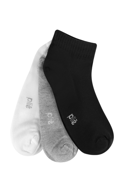 Kit 3 Pares Meia Soquete Branco, Mescla e Preto